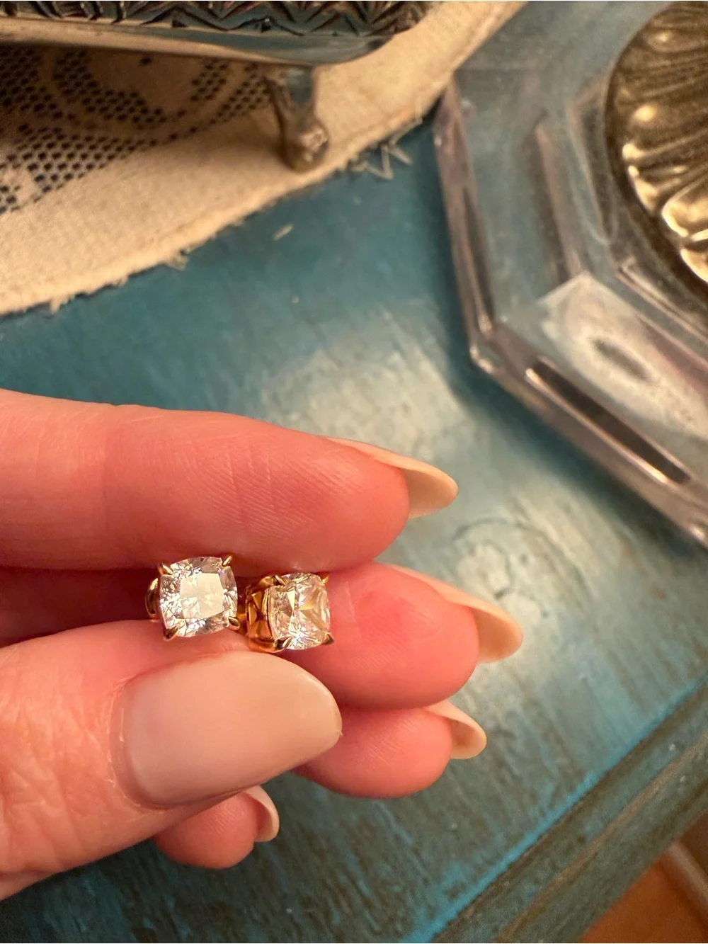 14k Gold plated sterling silver 2 ct lab diamond studs